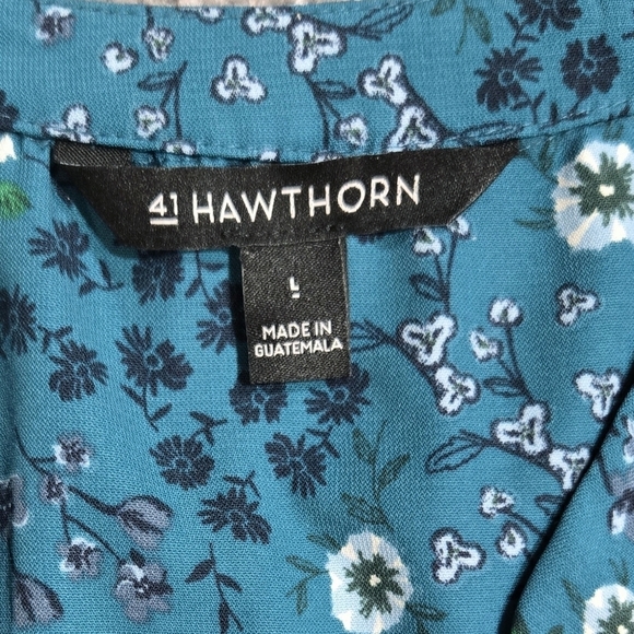 41 Hawthorn Cristen Teal Floral Ditsy Shirt Dress Roll Tab Sleeves Stitch Fix - Picture 7 of 9